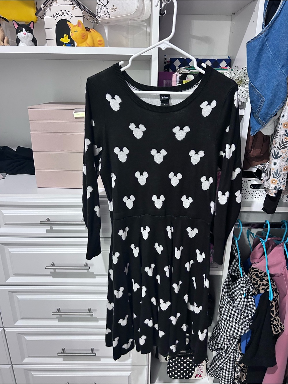 Disney Black Long-Sleeve Dress with White Mickey Silhouettes